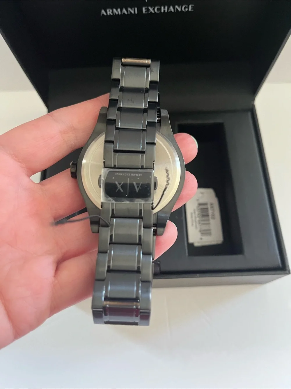 Armani Exchange Black Stainelss Steel Watch  & Matching Leather Bracelet Set NEW